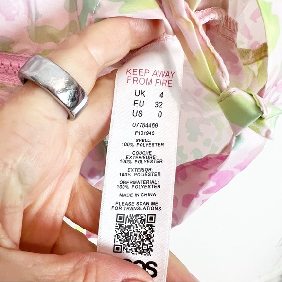 ASOS DESIGN PINK GREEN LIGHTWEIGHT PACKABLE WINDBREAKER JACKET WITH HOOD SZ 0 - Picture 3 of 6